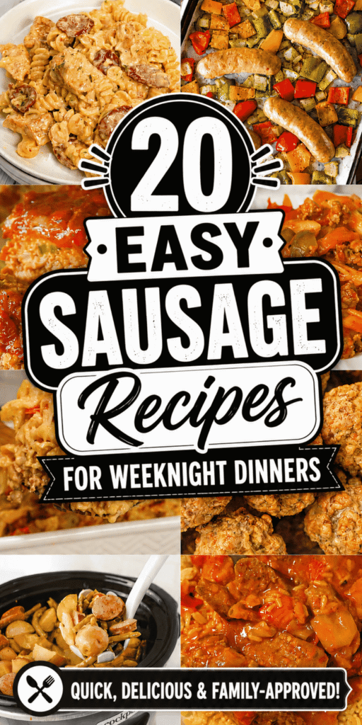 Need fresh dinner inspiration? These 20 Easy Sausage Recipes for Weeknight Dinners are packed with family favorites that are quick, hearty, and budget friendly. From Ground Sausage Recipes For Dinner and Easy One Pot Sausage And Rice to Cajun Sausage Pasta, Kielbasa And Potatoes, Italian Sausage And Peppers, Sausage Potato Soup, sheet pan meals, casseroles, and Dump And Go Crockpot Dinners, this collection has something for every craving. Whether you're searching for Healthy Dinner Recipes, Cheap Dinners For A Family, Quick Dinner Ideas, Easy Pasta Dinner Ideas, Sausage Dinner Recipes, or Simple Sausage Recipes, these easy meals make busy nights so much easier while delivering big flavor everyone will love.