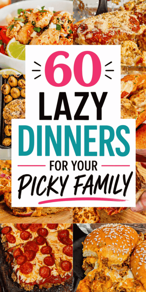 Need fresh Weeknight Dinner Ideas that everyone will actually eat? This collection of 60 Lazy Dinners is packed with Easy Weeknight Dinners, Quick Dinner Ideas, Kid Friendly Dinners, and Easy Dinner Recipes For Family that make busy nights so much easier. You'll find everything from cheesy casseroles and skillet meals to Dump And Go Crockpot Dinners, hearty pasta dishes, simple chicken recipes, and budget-friendly favorites. Whether you're searching for Cheap Dinners For A Family, Easy Supper Recipes, Dinner Ideas Recipes, or Go To Dinners, this roundup is full of delicious inspiration your picky eaters will request again and again. Save it now for your next family meal plan!