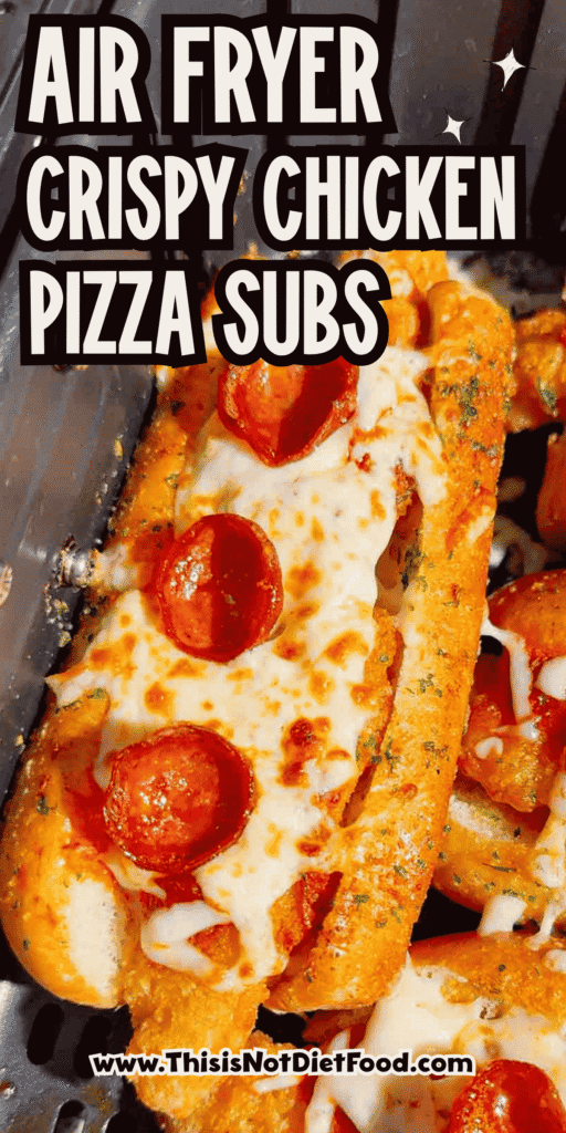 Looking for an easy air fryer dinner everyone will devour? These Air Fryer Crispy Chicken Pizza Subs combine crispy chicken tenders, pepperoni, pizza sauce, gooey mozzarella, and buttery garlic buns for the ultimate handheld meal. Perfect for air fryer recipes, easy weeknight dinners, kid friendly dinners, pizza sandwiches, chicken sub recipes, hot dog bun recipes, quick family meals, game day food, easy lunch ideas, and comfort food recipes. This simple recipe uses frozen chicken tenders for a fast dinner that's packed with pizza flavor and ready in minutes. Save this easy air fryer recipe for busy nights, party food, after-school meals, or whenever you're craving a cheesy, crispy pizza-inspired sandwich the whole family will love!