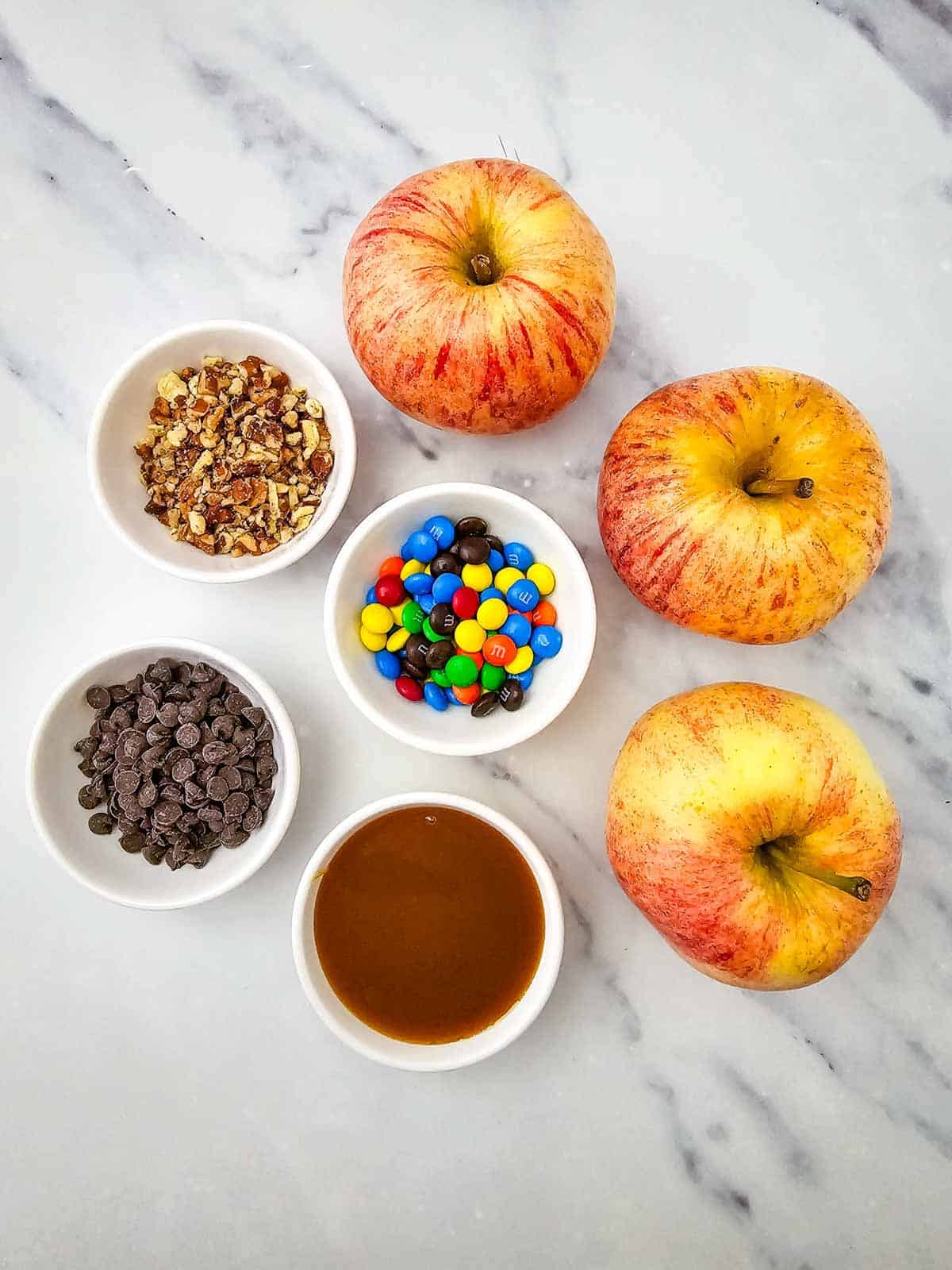 apple nachos ingredients on the kitchen counter