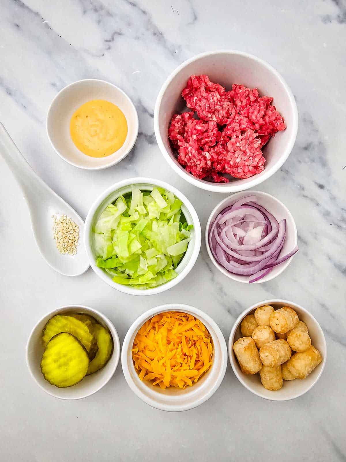 big mac bowl ingredients on the kitchen counter