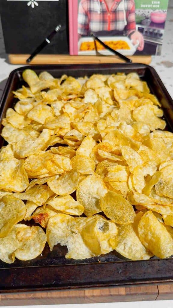 kettle chips on a baking sheet