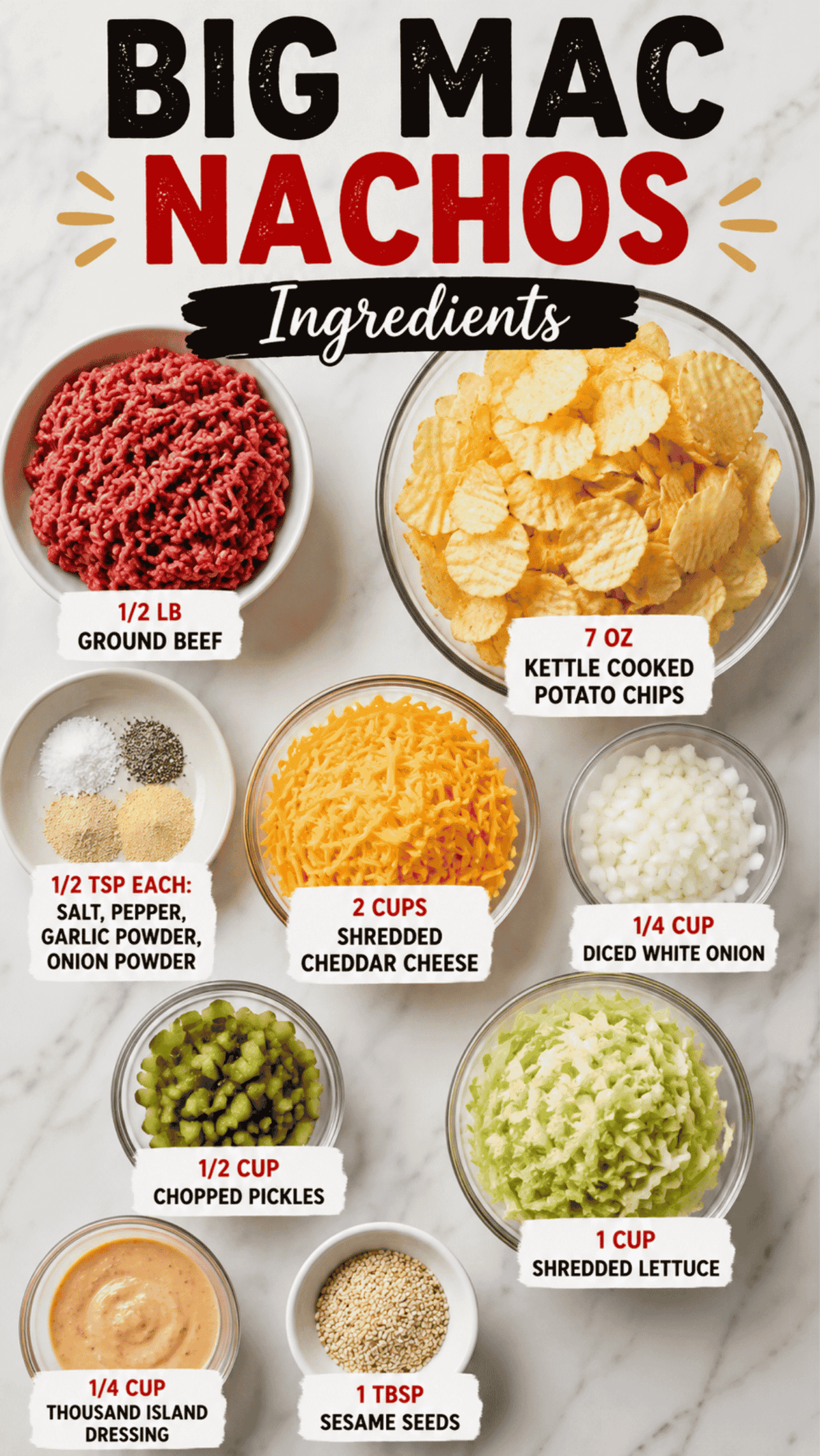 big mac nachos ingredients on the kitchen counter