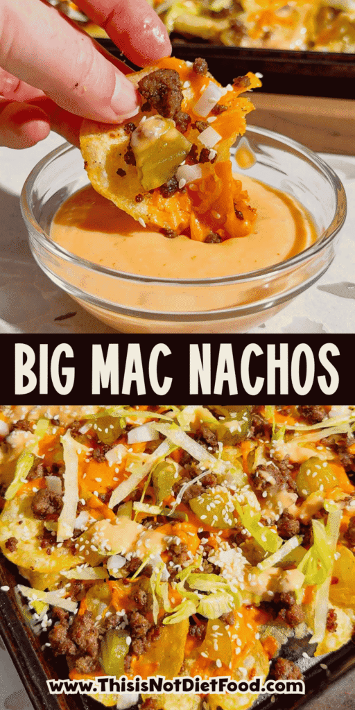 Looking for the ultimate game day snack or easy party appetizer? These Big Mac Nachos combine all the iconic flavors of your favorite cheeseburger with crispy kettle cooked potato chips for an unforgettable crowd-pleasing recipe. Loaded with seasoned ground beef, melted cheddar cheese, pickles, onions, shredded lettuce, Thousand Island dressing, and sesame seeds, these cheeseburger nachos are perfect for football parties, tailgates, family movie nights, and quick weeknight dinners. If you love loaded nachos, burger recipes, Big Mac-inspired recipes, easy appetizers, sheet pan snacks, comfort food, and fun party food ideas, this simple recipe belongs on your menu. Save this easy Big Mac Nachos recipe for your next game day spread, potluck, or casual family gathering!