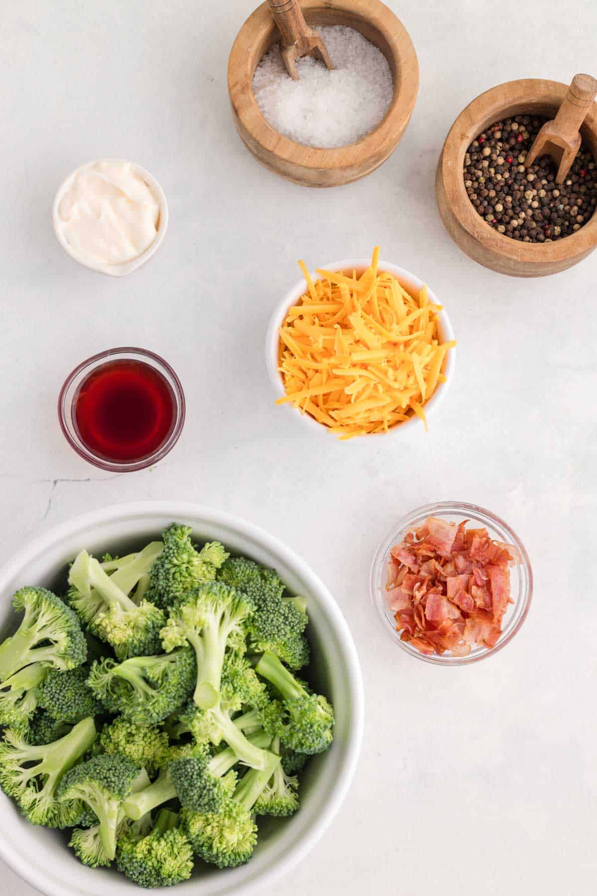 broccoli salad ingredients on the kitchen counter