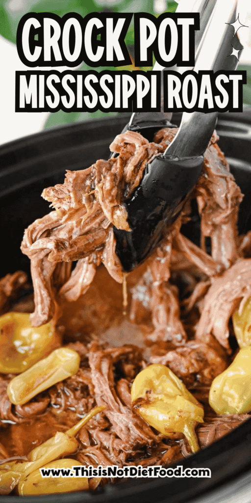 Looking for the best Crock Pot Mississippi Pot Roast recipe? This easy slow cooker Mississippi pot roast is made with chuck roast, ranch seasoning, au jus gravy mix, butter, and pepperoncini peppers for a rich, tender, melt-in-your-mouth dinner the whole family will love. Perfect for easy crock pot dinners, slow cooker beef recipes, comfort food recipes, Sunday dinner ideas, and busy weeknight meals, this recipe requires only 10 minutes of prep before the crock pot does all the work. Serve it over creamy mashed potatoes, rice, or egg noodles for a hearty meal that's packed with flavor. Save this simple Mississippi pot roast recipe for your next cozy family dinner or meal prep favorite!