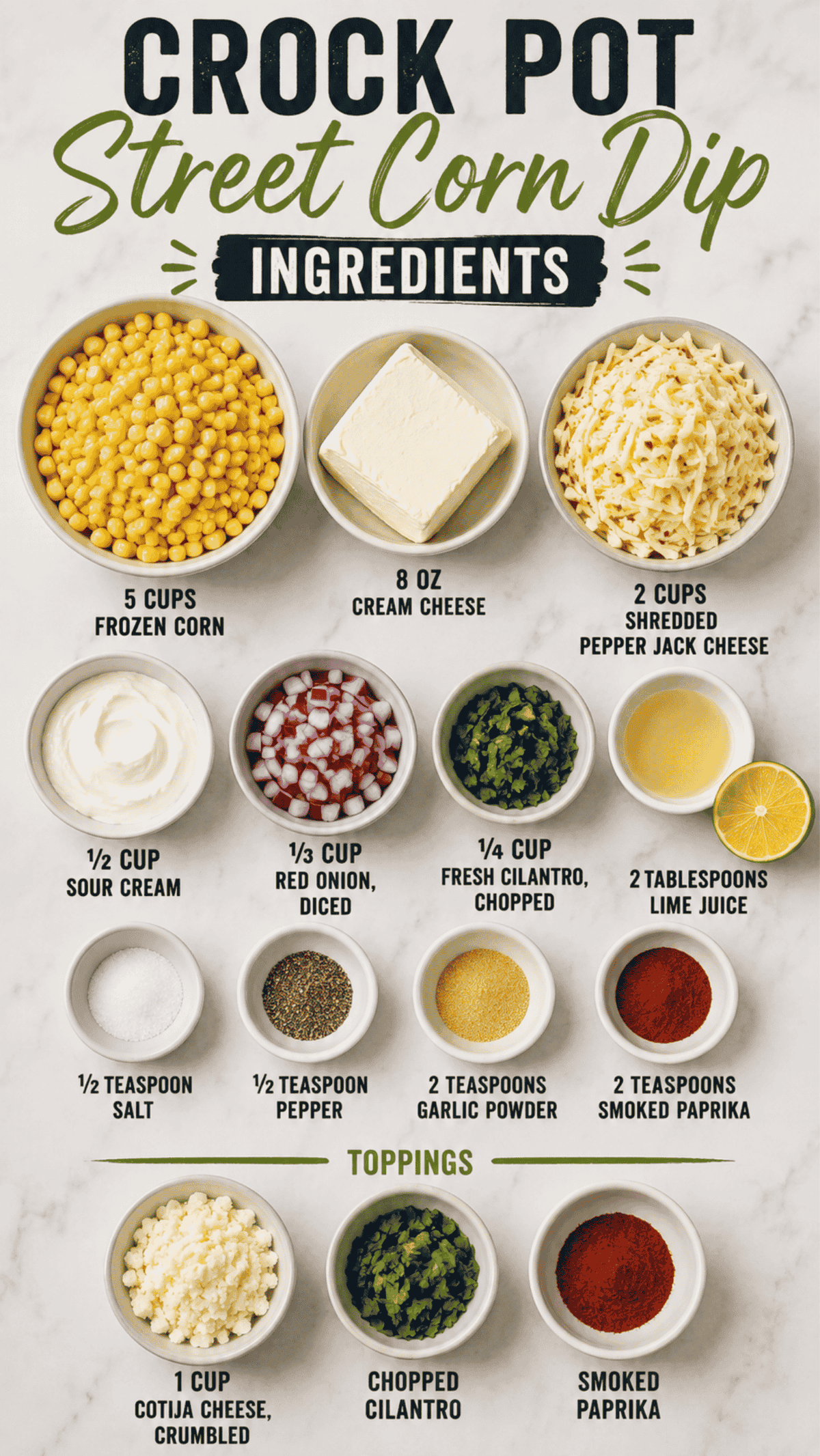 crock pot street corn dip ingredients on the kitchen counter