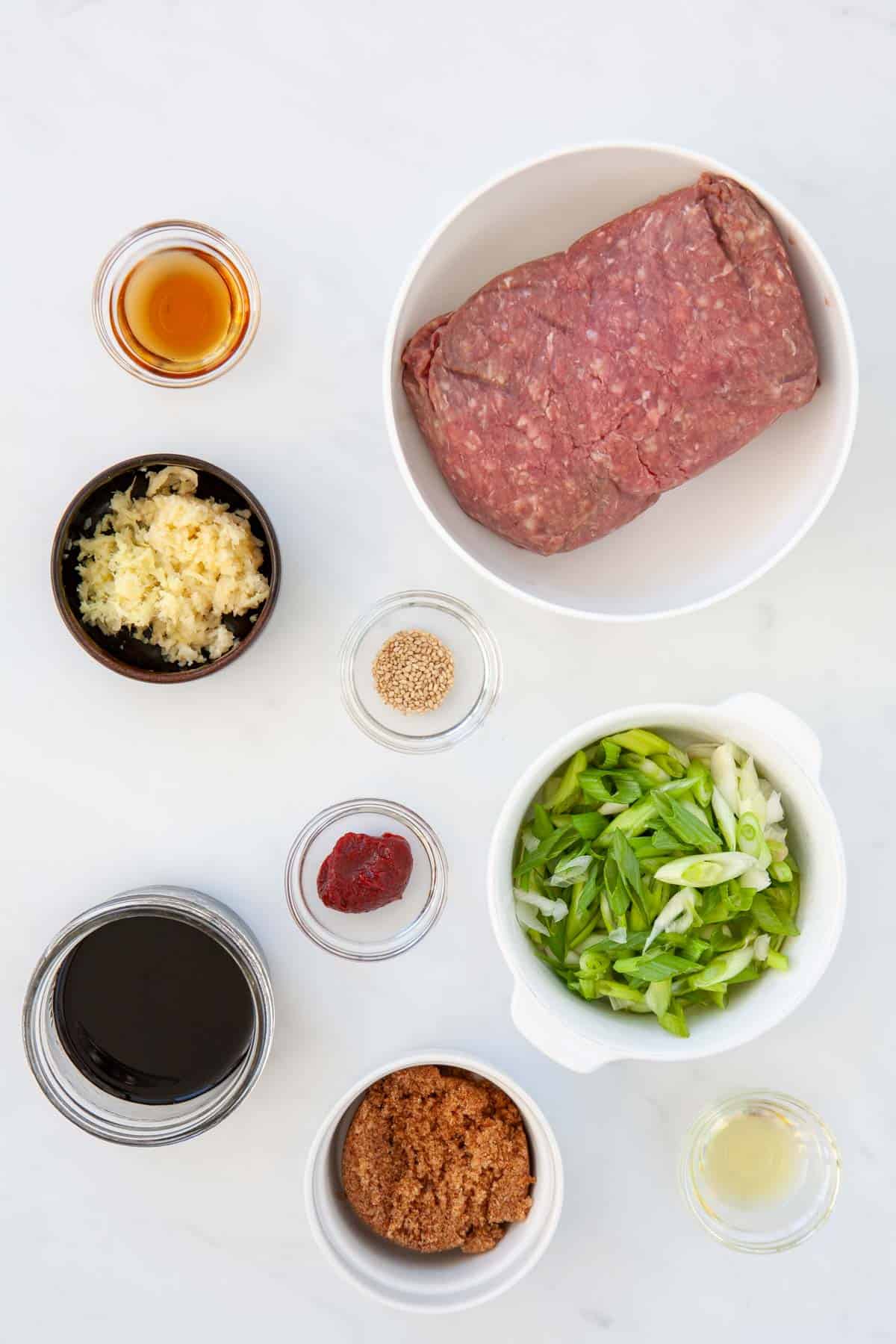 korean groun d beef ingredients on the kitchen counter