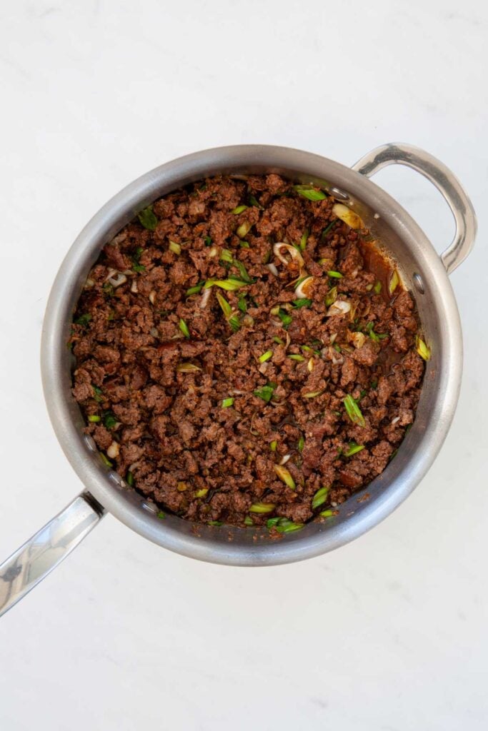 cooked korean ground beef in a skillet
