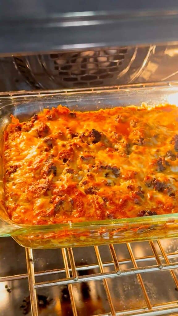 lazy enchiladas bubbling in the oven