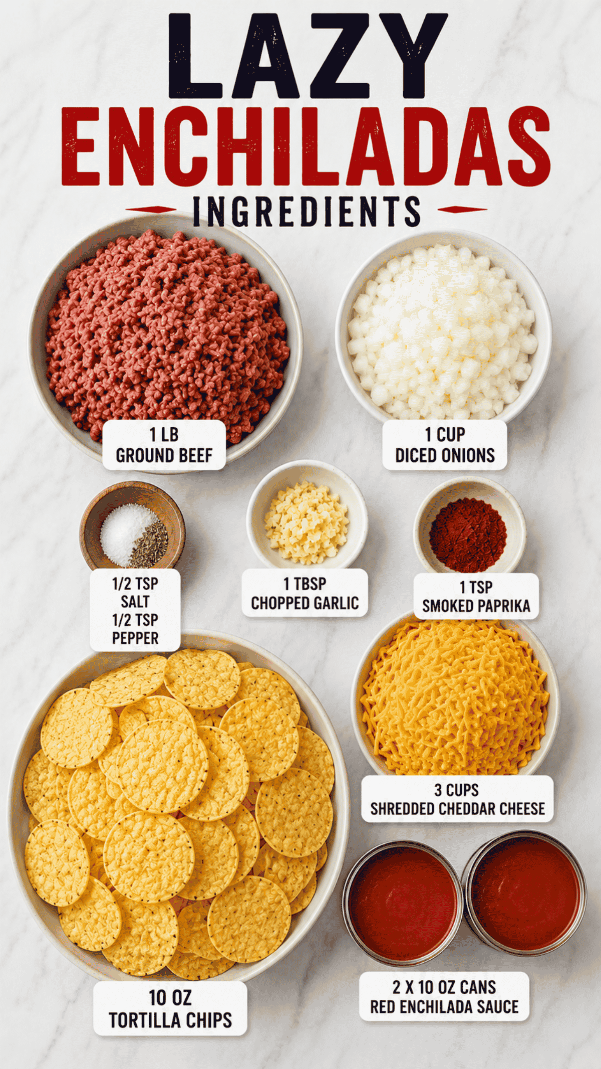 lazy enchiladas ingredients on the kitchen counter