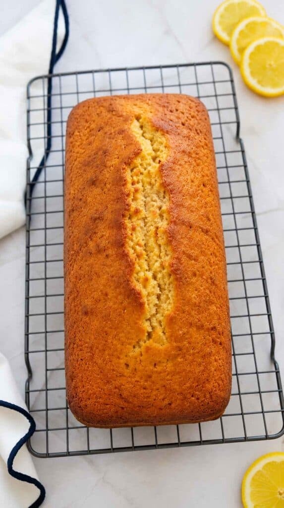 lemon loaf on a cooling rack