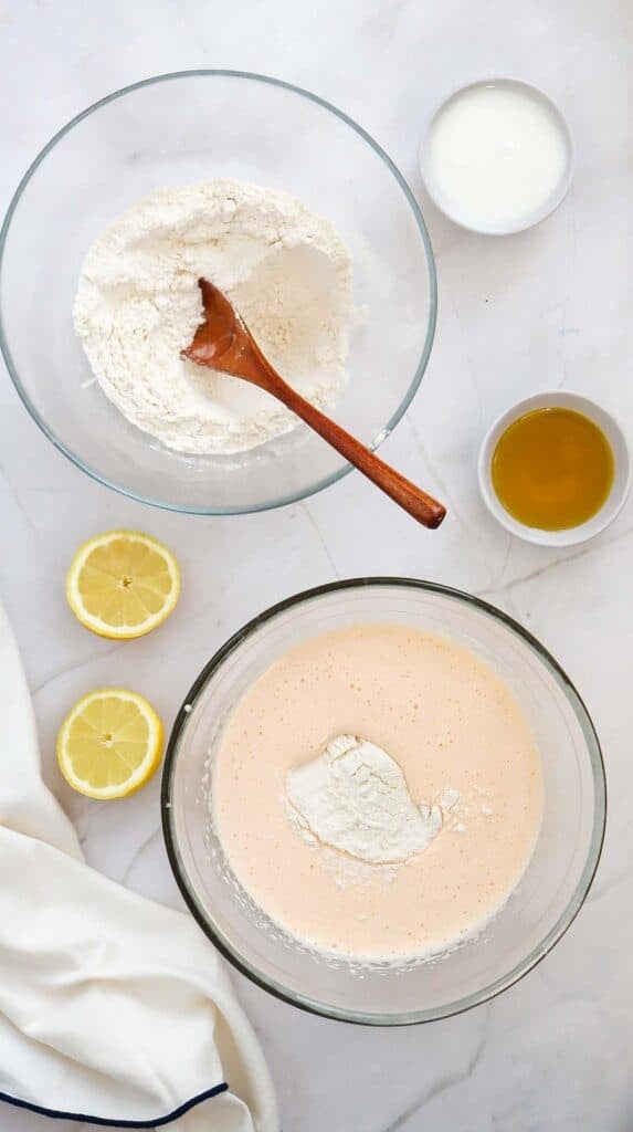 add dry ingredients to wet ingredients bowl