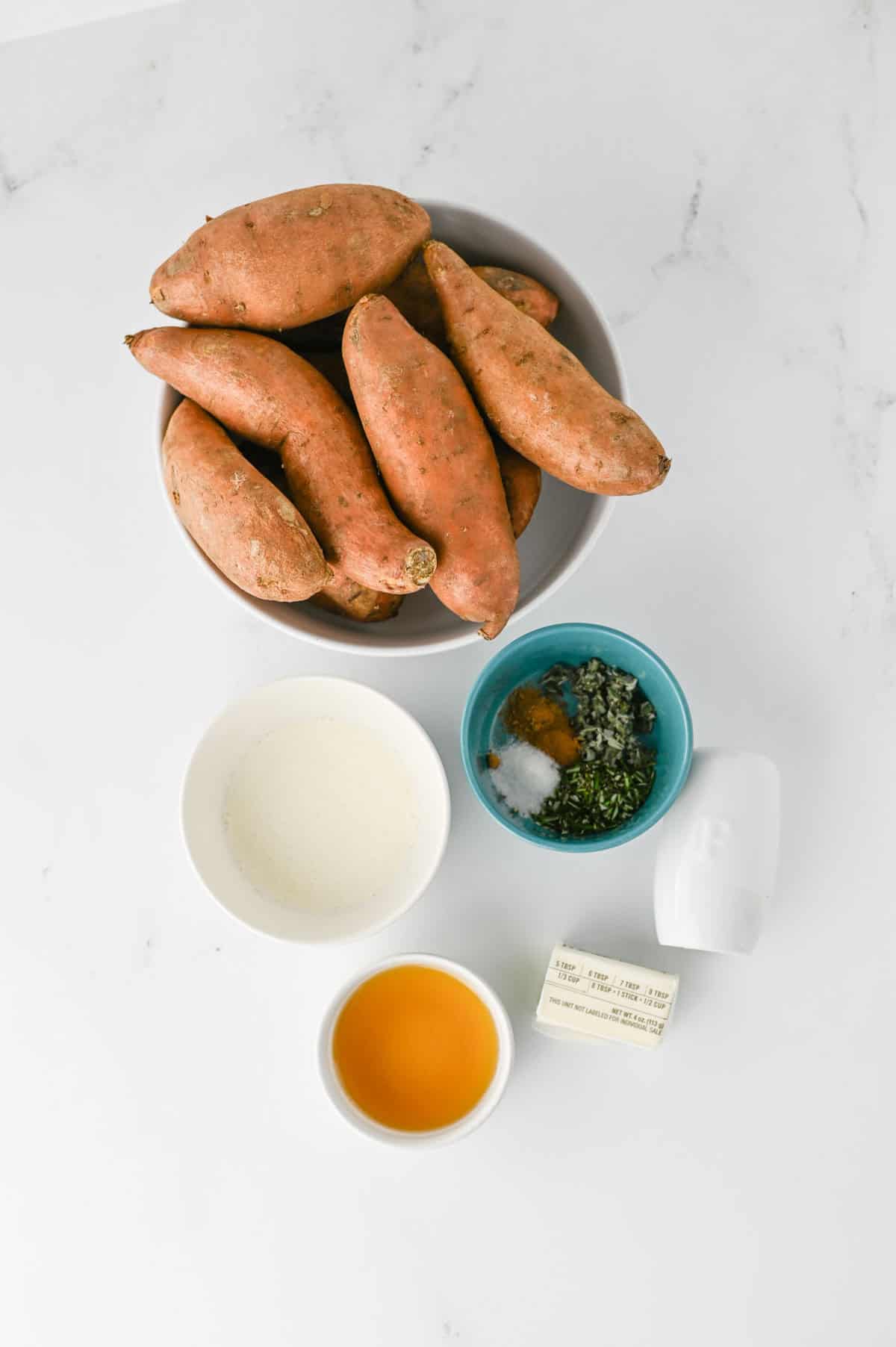 mashed sweet potato ingredients on the kitchen counter