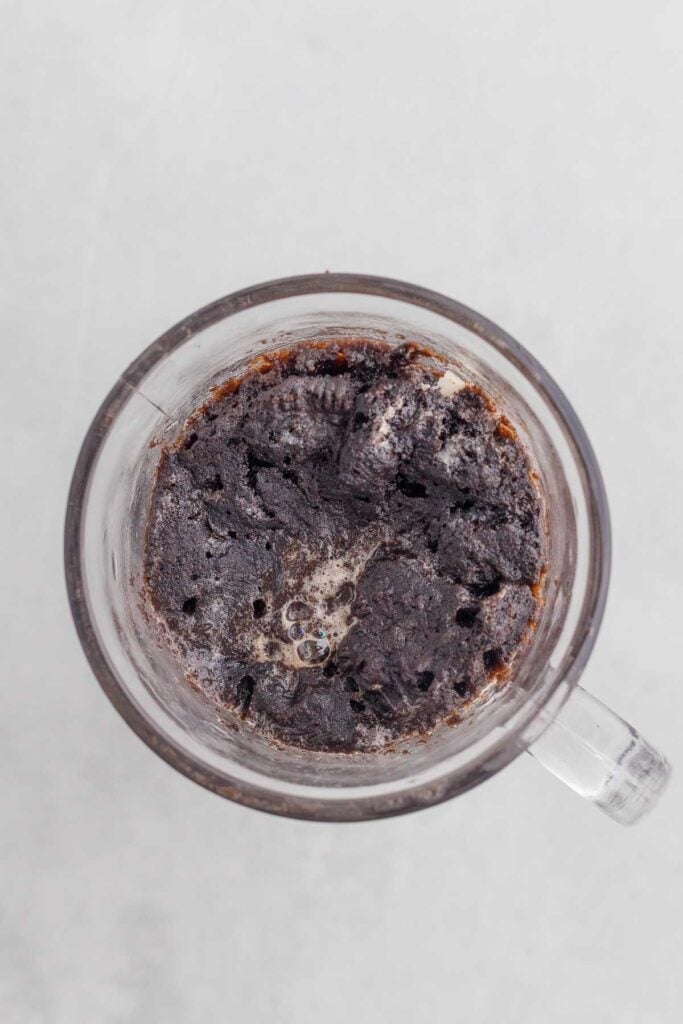 oreo mug cake after microwaving