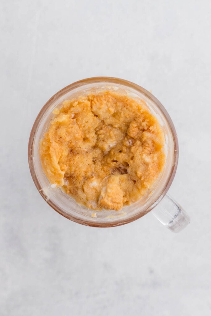 golden oreo mug cake after microwaving