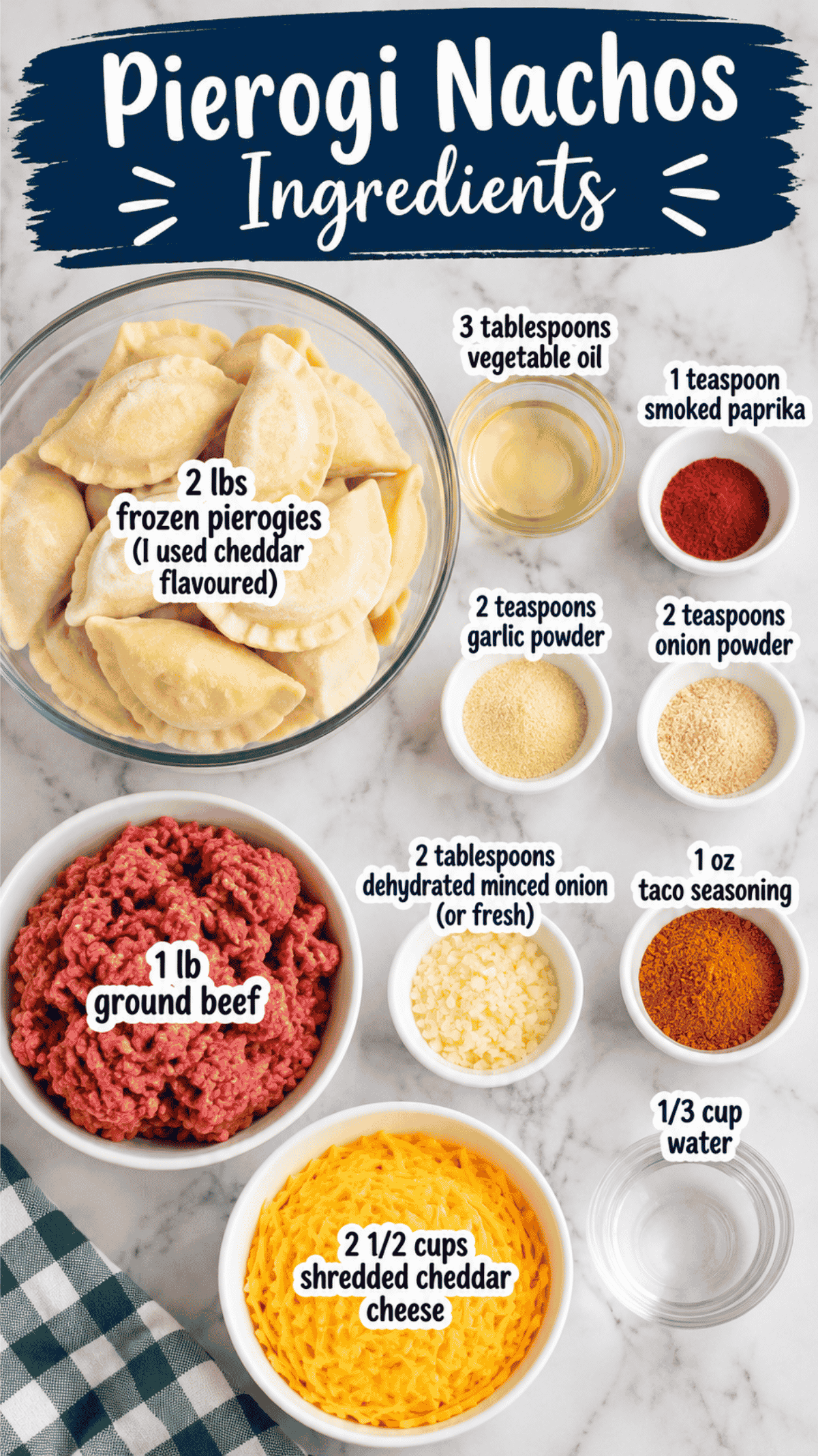pierogi nachos ingredients on the kitchen counter