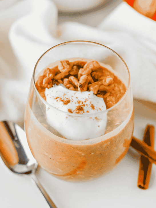 Looking for an easy, healthy breakfast that tastes like fall? These Pumpkin Overnight Oats are creamy, satisfying, and packed with cozy pumpkin pie spice, real pumpkin puree, protein powder, and hearty old fashioned oats for the perfect make-ahead meal. This Pumpkin Overnight Oats Recipe is ideal for meal prep, busy mornings, and anyone searching for high protein overnight oats, healthy pumpkin breakfast ideas, fall breakfast recipes, pumpkin oatmeal, or easy overnight oats with pumpkin puree. Top with vanilla Greek yogurt, nuts, chocolate chips, or maple syrup for a customizable breakfast that's filling, delicious, and ready to grab straight from the fridge all week long.