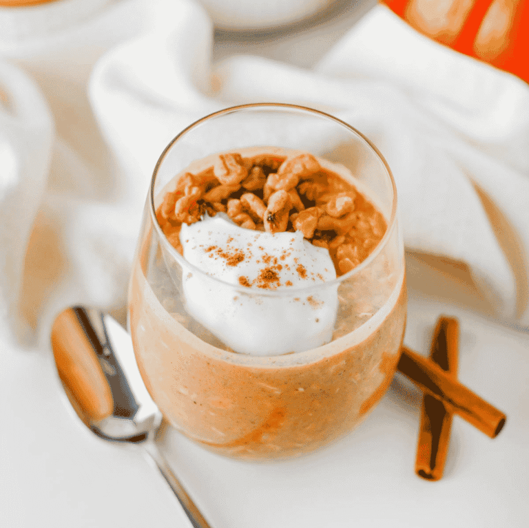 Looking for an easy, healthy breakfast that tastes like fall? These Pumpkin Overnight Oats are creamy, satisfying, and packed with cozy pumpkin pie spice, real pumpkin puree, protein powder, and hearty old fashioned oats for the perfect make-ahead meal. This Pumpkin Overnight Oats Recipe is ideal for meal prep, busy mornings, and anyone searching for high protein overnight oats, healthy pumpkin breakfast ideas, fall breakfast recipes, pumpkin oatmeal, or easy overnight oats with pumpkin puree. Top with vanilla Greek yogurt, nuts, chocolate chips, or maple syrup for a customizable breakfast that's filling, delicious, and ready to grab straight from the fridge all week long.