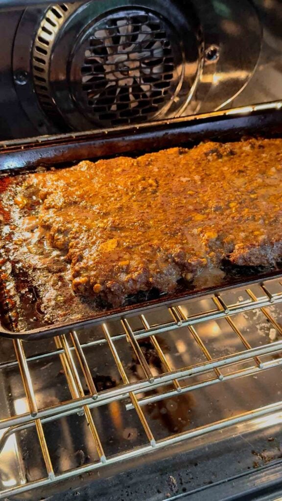 baked sheet pan meatloaf in the oven