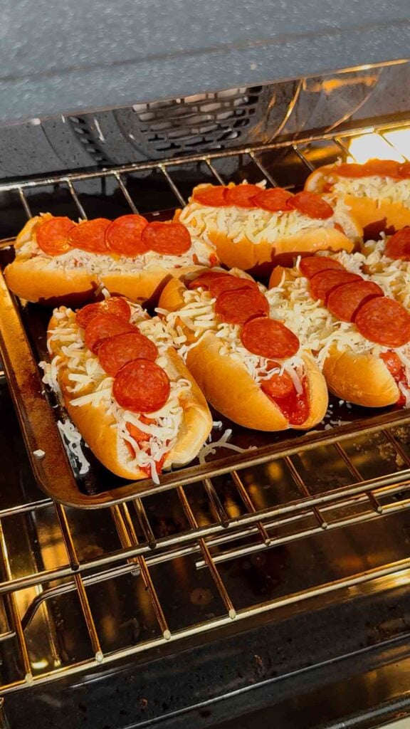 pizza dogs baking in the oven