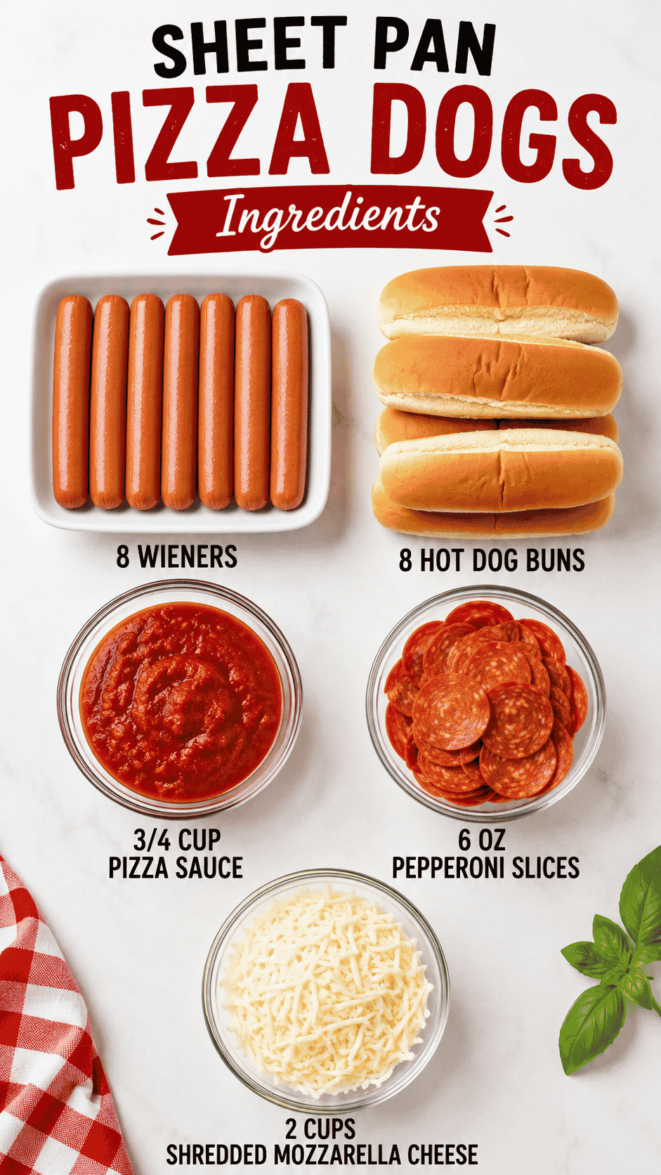 sheet pan pizza dogs ingredients on the kitchen counter