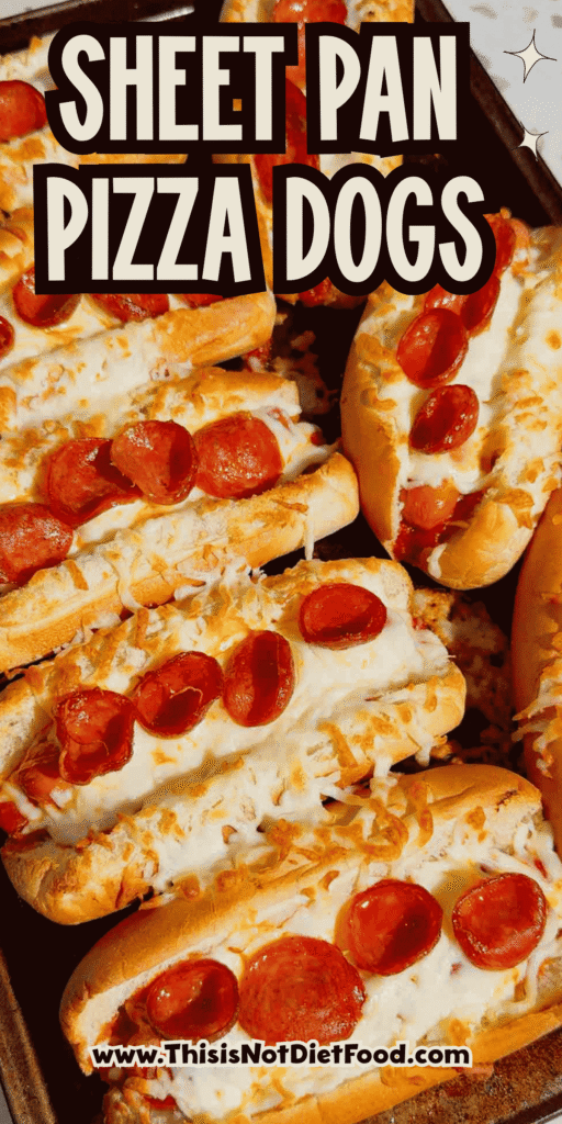These Sheet Pan Pizza Dogs are the ultimate easy family dinner for busy nights! If you're looking for Weeknight Dinner Ideas, Easy Dinner Recipes For Family, or Quick Dinner Ideas everyone will actually eat, this fun mashup of pizza and hot dogs is a guaranteed winner. Crispy hot dog buns are loaded with pizza sauce, pepperoni, melty mozzarella cheese, and juicy hot dogs for a cheesy meal that's ready in under 20 minutes. Perfect for Lazy Dinners, Kid Friendly Meals, Game Day Food, Easy Supper Recipes, Family Dinner Ideas, Quick And Easy Dinner Recipes, Budget Friendly Meals, Easy Sheet Pan Recipes, Pizza Recipes, Hot Dog Recipes, and Simple Weeknight Meals. Save this easy pizza dog recipe for your next fast dinner, party, or fun family meal!