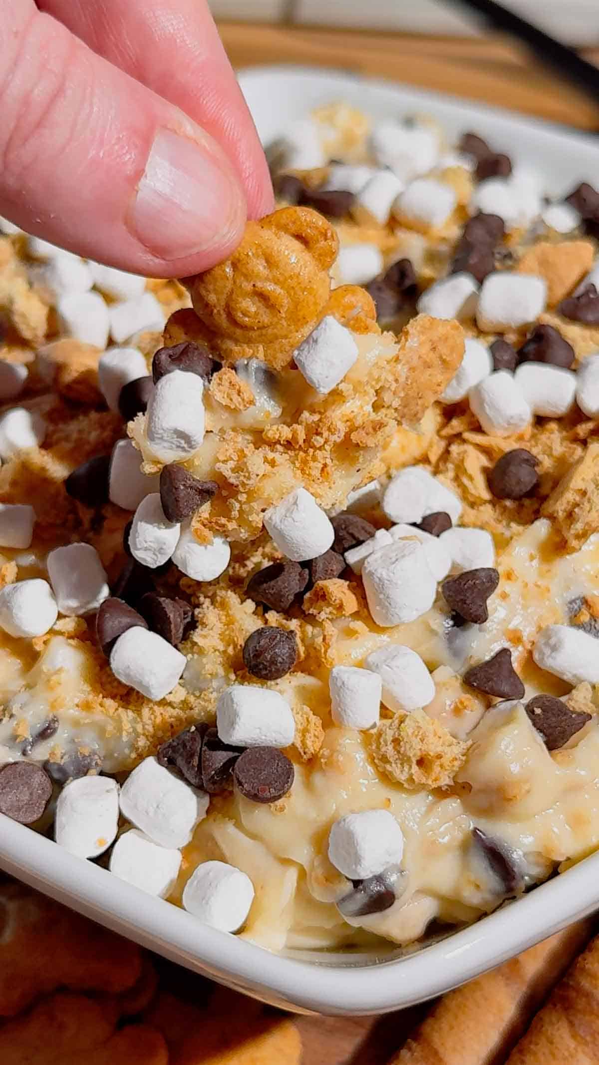 Looking for the ultimate S'mores Cookie Dough Dip to impress a crowd? This easy no bake dessert dip is rich, creamy, and loaded with mini chocolate chips, graham cracker crumbs, and marshmallows for that classic campfire flavor everyone loves. Perfect for Dessert Dips, No Bake Desserts, Easy Party Desserts, Cookie Dough Dip, S'mores Dessert Recipes, Summer Dessert Ideas, Sweet Dip Recipes, Holiday Dessert Ideas, Potluck Desserts, Game Day Desserts, Easy Dessert Recipes, and Fun Family Treats. Serve it with graham crackers, vanilla wafers, pretzels, strawberries, or apple slices for an irresistible dessert platter that's ready in only 10 minutes. Save this quick and easy dessert recipe for your next party, BBQ, movie night, or family gathering!