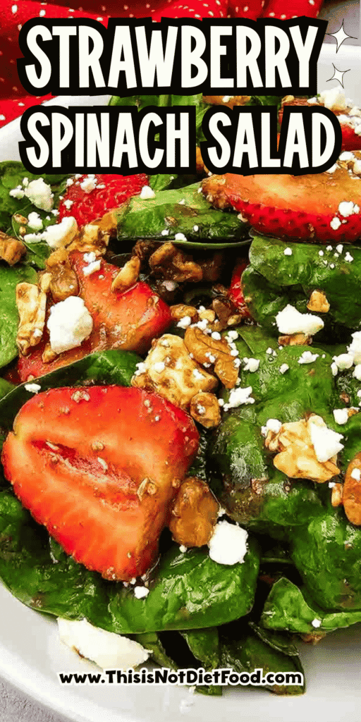 Looking for a fresh and easy salad recipe everyone will love? This Strawberry Spinach Salad is loaded with baby spinach, juicy fresh strawberries, crunchy walnuts, and creamy feta cheese, all tossed in a simple homemade balsamic dressing. It's the perfect healthy salad for spring and summer, whether you need a quick lunch, light dinner, side dish, picnic recipe, or potluck favorite. This easy spinach salad comes together in just 10 minutes with simple ingredients and is packed with sweet and savory flavor in every bite. Save this strawberry salad recipe for busy weeknights, holiday meals, BBQs, bridal showers, Mother's Day brunch, or anytime you're craving a fresh, colorful, and delicious salad that's both beautiful and satisfying.