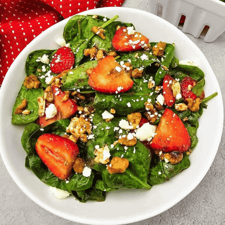 Looking for a fresh and easy salad recipe everyone will love? This Strawberry Spinach Salad is loaded with baby spinach, juicy fresh strawberries, crunchy walnuts, and creamy feta cheese, all tossed in a simple homemade balsamic dressing. It's the perfect healthy salad for spring and summer, whether you need a quick lunch, light dinner, side dish, picnic recipe, or potluck favorite. This easy spinach salad comes together in just 10 minutes with simple ingredients and is packed with sweet and savory flavor in every bite. Save this strawberry salad recipe for busy weeknights, holiday meals, BBQs, bridal showers, Mother's Day brunch, or anytime you're craving a fresh, colorful, and delicious salad that's both beautiful and satisfying.