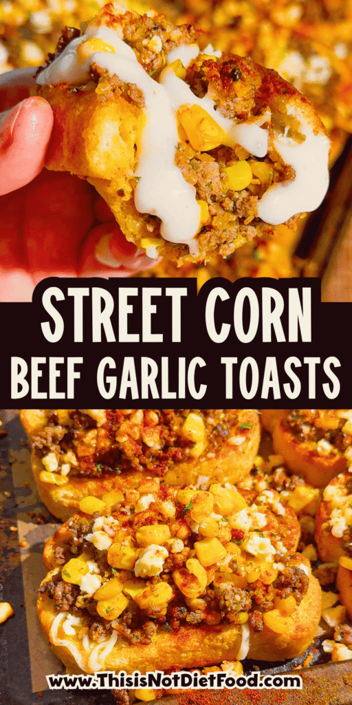 Need an easy dinner that's guaranteed to disappear fast? These Street Corn Beef Garlic Toasts combine crispy Texas garlic toast with seasoned ground beef, smoky street corn, melty mozzarella, tangy Cotija cheese, and a creamy lime sauce for the ultimate family meal. This easy ground beef recipe is perfect for busy weeknights, game day appetizers, party snacks, or quick comfort food dinners. If you're searching for easy dinner recipes, garlic bread recipes, ground beef dinner ideas, Texas toast recipes, Mexican-inspired recipes, street corn recipes, cheesy beef recipes, easy appetizer ideas, or family-friendly meals, this delicious recipe is packed with bold flavor, simple ingredients, and is ready in just 35 minutes. Save this recipe for your next easy weeknight dinner!
