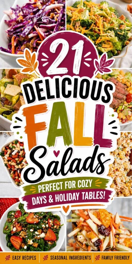 Save this collection of 21 fall salad recipes for fresh, colorful dishes that belong on every cozy-season menu. Search this roundup for Fall Harvest Salad, Fall Salad, Salads For Dinner, Healthy Fall Salads, Thanksgiving Salad Recipes, Autumn Salad Recipes, Thanksgiving Salad, Fall Quinoa Salad, Pumpkin And Feta Salad, Harvest Salad Recipes, Wild Rice Salad, Autumn Side Dishes. Whether you're planning a weeknight meal or Thanksgiving spread, there is a delicious seasonal salad here to save and try. You'll find plenty of easy combinations worth making again. Each idea brings a delicious autumn spin to the table. There are options for sides, lunches, dinners, and celebrations. It's an easy way to find seasonal inspiration in one place. Save for fall!