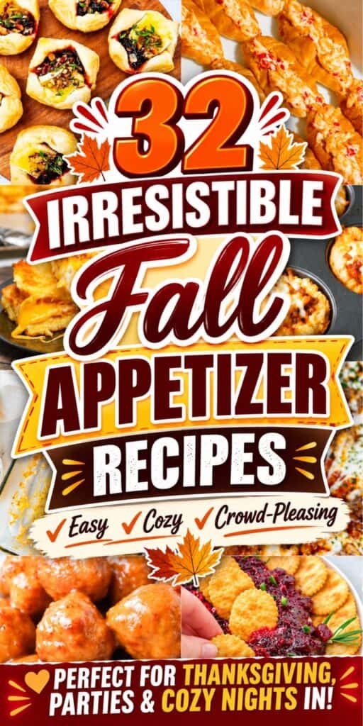 Looking for Fall Dips And Appetizers? This roundup of 32 Fall Appetizers is packed with Fall Finger Foods For Party, Fall Appetizers Easy, and cozy bites made for sharing. You’ll find ideas for Autumn Party Food, Fall Potluck Dishes, and Halloween Appetizers For Party, plus plenty of Easy Fall Appetizers For A Party when you need something simple but impressive. From Puff Pastry Twists and Slow Cooker Meatballs to cheesy bites, dips, and warm party favorites, these Fall Inspired Appetizers bring big Autumn Flavors to every table. Save this List Of Appetizers for Thanksgiving, game day, Friendsgiving, or a cozy gathering when you need Quick Fall Appetizers, Shareable Appetizers, and crowd-pleasing Party Food everyone will want to try! Save these ideas for your next autumn get-together.