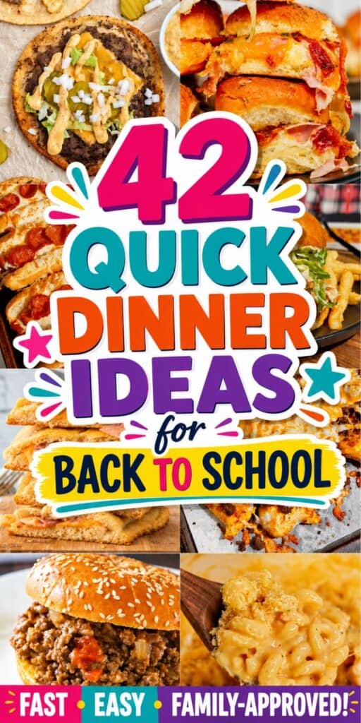 Make school nights easier with 42 Quick Dinner Ideas for Back to School, packed with Weeknight Dinner Ideas, Simple Dinner Ideas, and Quick And Easy Dinner Recipes for busy families. When you're wondering What's For Dinner Tonight, turn to these Fast Easy Meals for evenings filled with homework, sports, and activities. Find Kid Friendly Dinners, School Day Dinner Ideas, Easy Dinners Kids Will Like, and Easy Dinner Ideas For Picky Eaters Families, plus Dinner On A Budget inspiration. From comforting casseroles to Meaty Meals Dinners, these Easy Weeknight Meals For Families include 30 Minute Or Less Meals, Easy Dinners With Few Ingredients, Quick Supper Recipes, and Easy Homemade Recipes. Save these Weekly Dinner Ideas For Family for simple, satisfying school-night meals all year long!