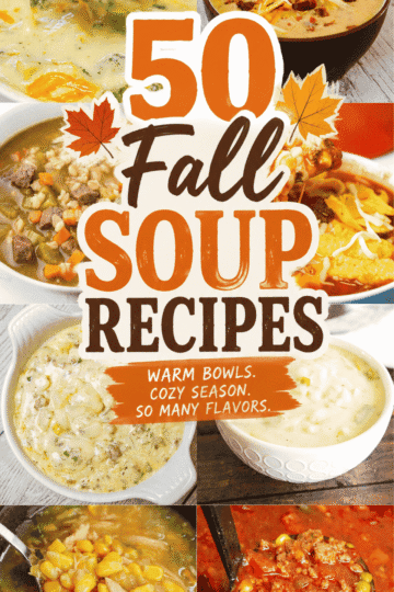 Warm up your weekly menu with 50 Fall Soup Recipes made for chilly nights, busy schedules, and Meals Everyone Loves. This cozy Recipe Roundup is packed with Easy Fall Soup Recipes, hearty Fall Soups, Chicken Soup Recipes, Vegetable Beef Soup, Ham And Beans, Loaded Potato soup, Tomato Basil soup, and Chicken Noodle favorites. Whether you need a simple Fall Dinner, comforting Soup Dinner, or Easy Soups for meal prep, there is something here for cravings. Find stovetop favorites, Easy Crockpot Soup ideas, and Crock Pot Soup recipes that make Frugal Meal Planning easier. Save this collection for Grocery Budgeting, Frugal Meals, Weekend Dinner inspiration, and all the Cozy Meals you crave when temperatures drop. These homemade bowls are filling, family-friendly, flavorful, and perfect for fall.