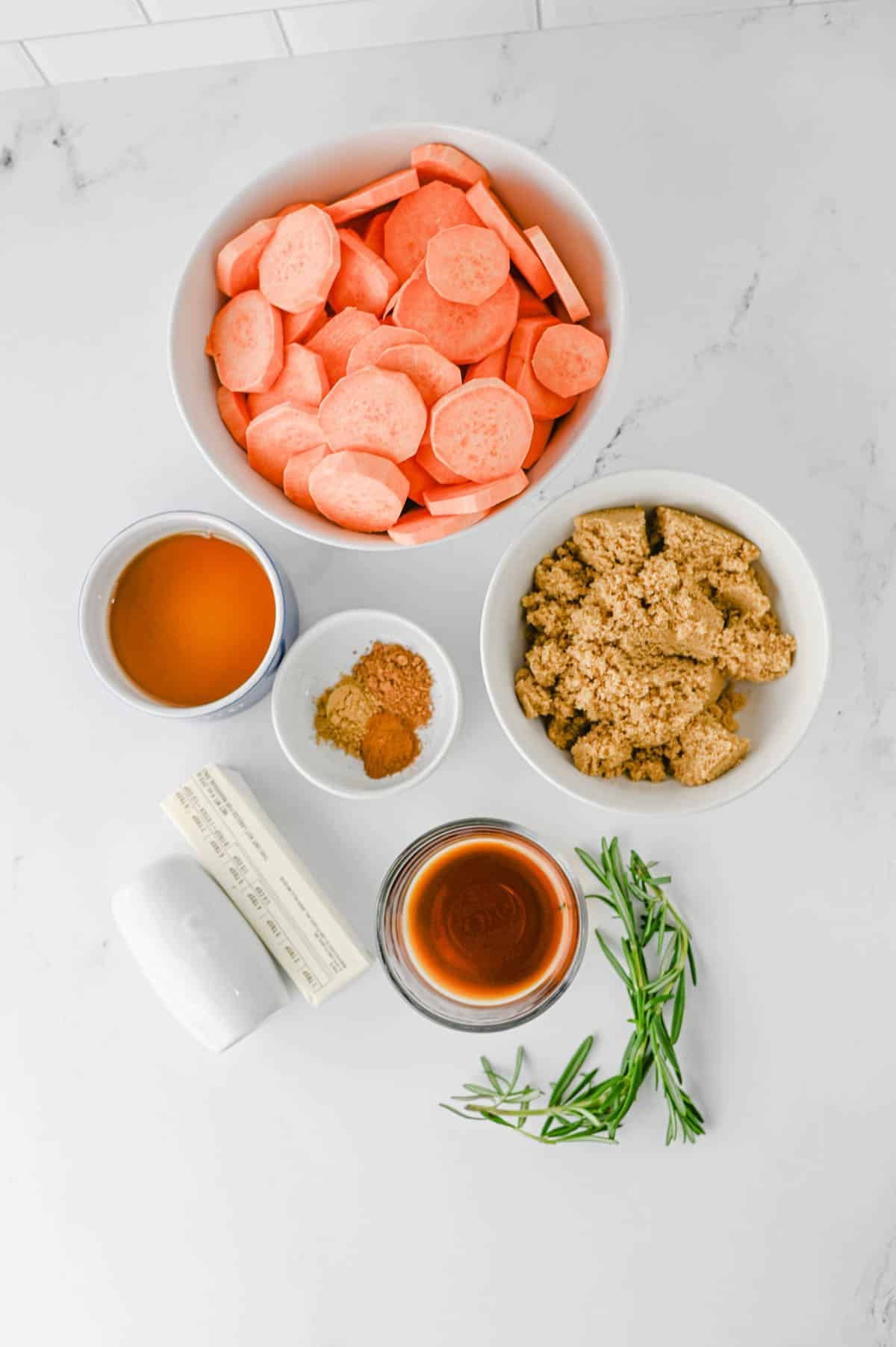 candied sweet potato ingredients on the kitchen counter