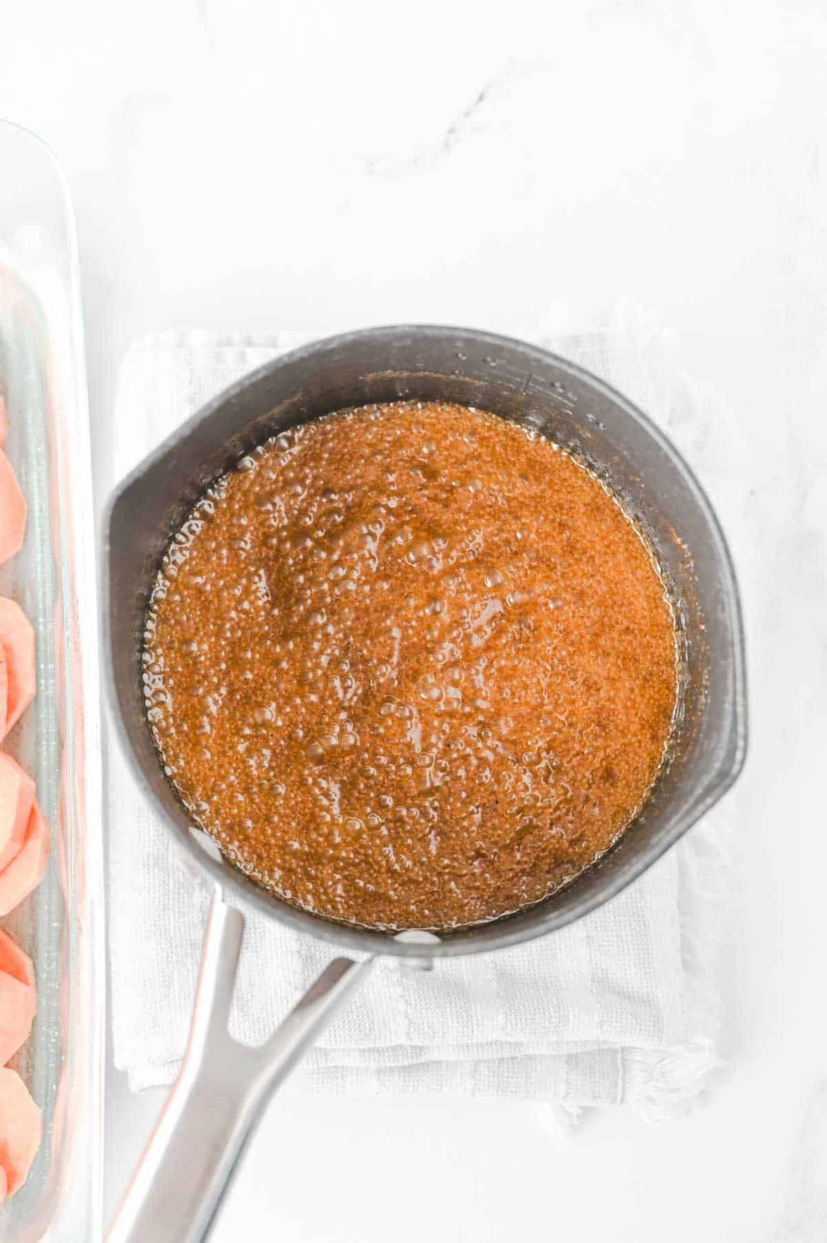 brown sugar glaze in a saucepan