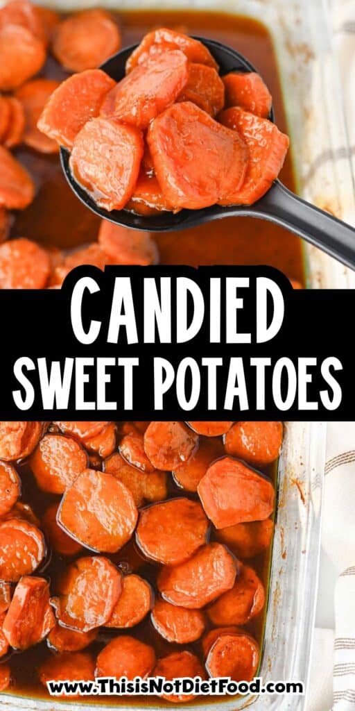 These Candied Sweet Potatoes are the ultimate sweet and buttery side dish for Thanksgiving, Christmas, Sunday dinner, and cozy fall meals! Tender sliced sweet potatoes are baked in a rich brown sugar and maple syrup glaze with butter, cinnamon, nutmeg, ginger, and vanilla for incredible caramelized flavor in every bite. If you’re searching for an Easy Candied Sweet Potatoes Recipe, Southern Candied Sweet Potatoes, Baked Sweet Potato Recipes, Thanksgiving Sweet Potato Recipes, Holiday Side Dishes, or Easy Thanksgiving Sides, save this one! These Maple Candied Sweet Potatoes require simple ingredients and just 20 minutes of prep. Serve these glazed sweet potatoes alongside turkey, ham, chicken, or roast beef for a comforting side dish everyone will be excited to see on the dinner table.
