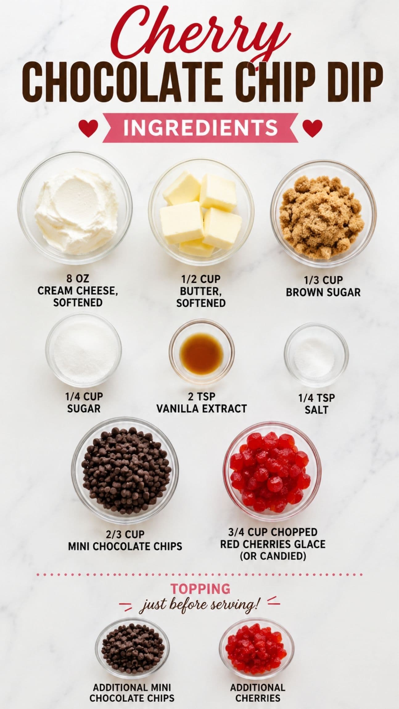 cherry chocolate chip dip ingredients on the kitchen counter