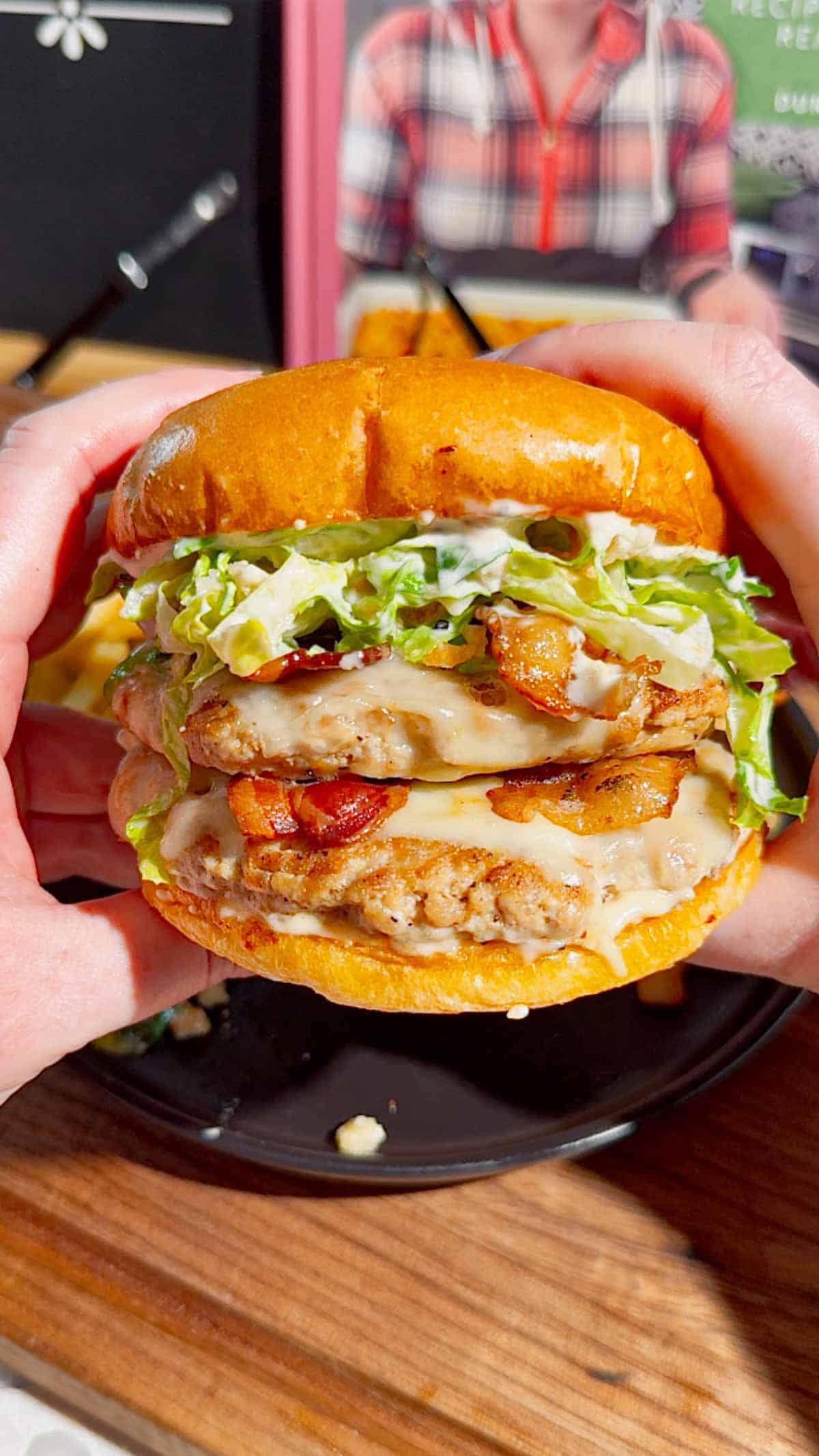 These Chicken Caesar Smash Burgers are the ultimate mashup of a juicy chicken burger and a classic Caesar salad. Made with crispy smashed ground chicken patties, melty mozzarella cheese, smoky bacon, creamy Caesar dressing, crunchy romaine lettuce, parmesan, and croutons on buttery toasted brioche buns, this easy burger recipe is perfect for weeknight dinners, summer cookouts, backyard BBQs, and family meals. If you're looking for smash burger recipes, chicken burger recipes, ground chicken recipes, easy dinner ideas, burger night inspiration, or restaurant-style burgers you can make at home, this Chicken Caesar Smash Burger recipe delivers big flavor with simple ingredients. Save this easy chicken smash burger recipe for your next cookout, game day, or quick dinner everyone will rave about!