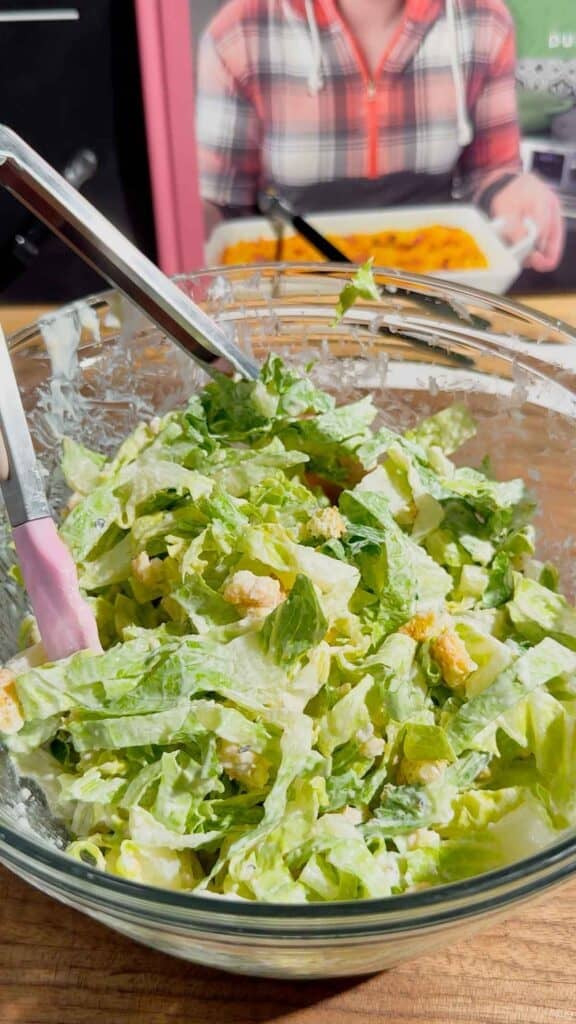 caesar salad in a glass bowl