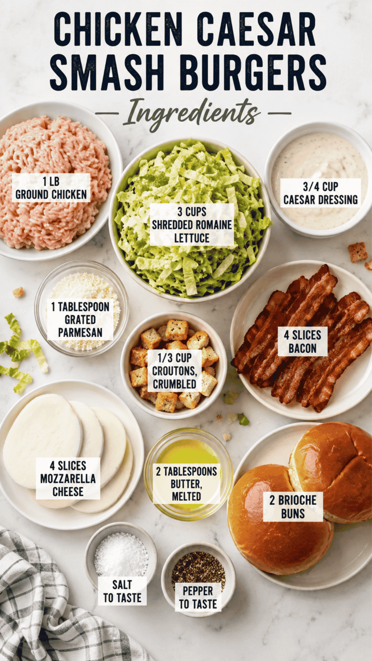 chicken caesar smash burger ingredients on the kitchen counter