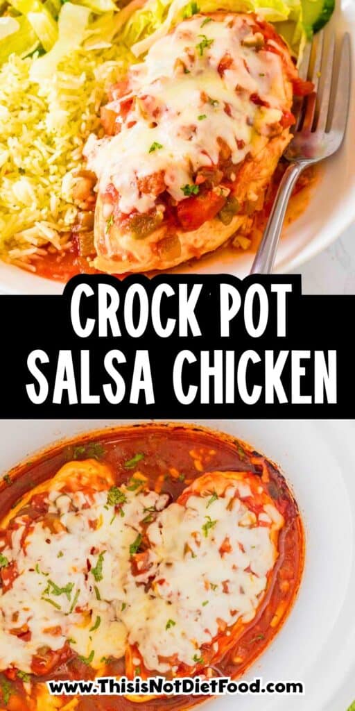 This Crockpot Chicken Salsa is an easy slow cooker dinner for busy weeknights! Tender chicken breasts cook low and slow with flavorful salsa, then get topped with melty Monterey Jack cheese for a simple meal the whole family will love. This easy salsa chicken recipe uses just a handful of ingredients and is perfect for tacos, burrito bowls, rice bowls, nachos, or serving with Mexican-inspired side dishes. If you love easy crockpot chicken recipes, slow cooker salsa chicken, dump and go dinners, simple chicken breast recipes, and family friendly meals, this one belongs on your menu. Customize it with spicy salsa, jalapeños, corn, peppers, avocado, sour cream, cilantro, or lime. Save this Crockpot Salsa Chicken recipe for an easy weeknight dinner, meal prep lunch, or fuss-free family meal!