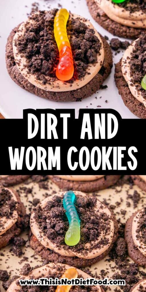 These Dirt and Worms Cookies are the ultimate fun and easy Halloween dessert for kids and adults! Rich chocolate cookies are topped with creamy Nutella frosting, crushed Oreo cookie “dirt,” and colorful gummy worms for a spooky treat that’s almost too cute to eat. If you’re searching for Halloween Cookies, Halloween Dessert Recipes, Spooky Cookies, Dirt and Worm Cookies, Gummy Worm Desserts, Oreo Desserts, or Easy Halloween Treats, save this recipe! These creepy-cute cookies are perfect for Halloween Party Food, Halloween Baking Ideas Easy, Halloween Food For Party, Halloween Treats For Kids, Spooky Halloween Desserts, Halloween Cookie Ideas, and fun classroom treats. With store bought cookie dough and simple decorating, these easy Halloween cookies come together quickly for parties, movie nights, and October celebrations.