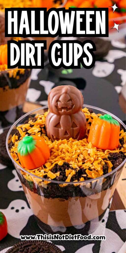 These Halloween Dirt Cups are an easy no bake Halloween dessert perfect for parties, kids, and spooky season celebrations! Creamy chocolate peanut butter pudding is layered with crushed Oreo cookies to create delicious Oreo dirt cups, then topped with toasted coconut, mellowcreme pumpkins, and jack o lantern chocolates. If you need easy Halloween desserts, Halloween party food, Halloween treats for kids, or fun Halloween dessert ideas, these pudding dirt cups are a must-try. These Halloween pudding cups take just 15 minutes to prepare and are served in individual cups for an easy party dessert. Make these spooky dirt cups for a Halloween party, school celebration, fall gathering, or movie night. They're a fun twist on classic Oreo dirt pudding and an easy Halloween treat everyone will want to dig into!