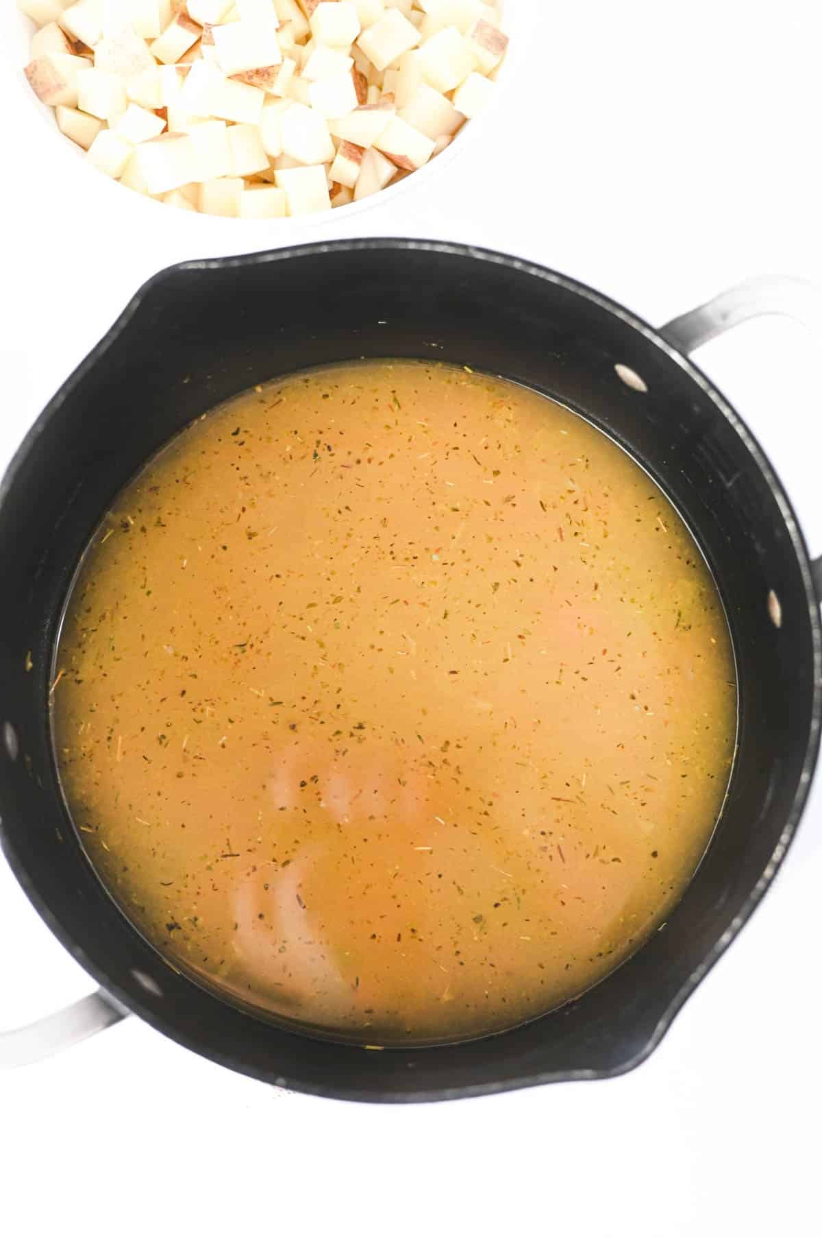 kielbasa potato soup in a large pot