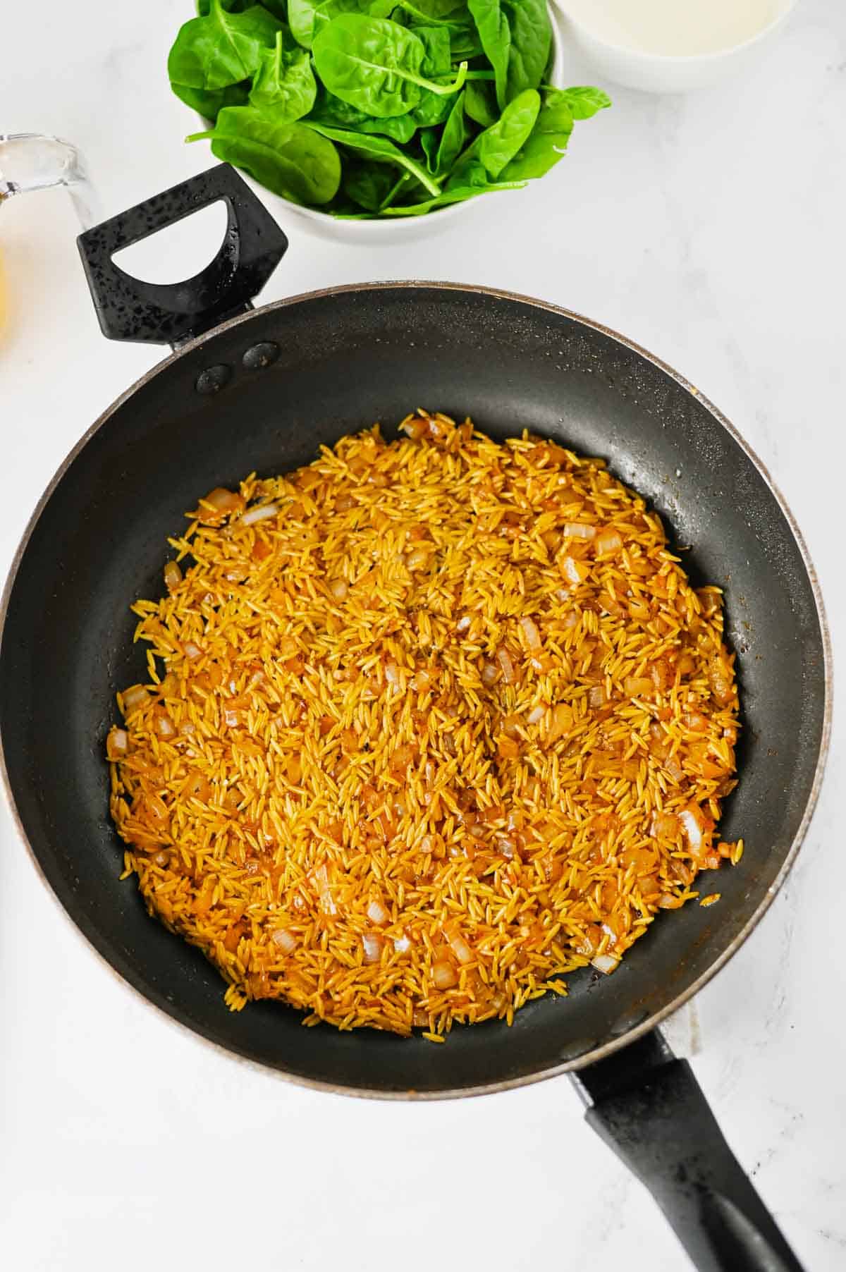 orzo in a skillet