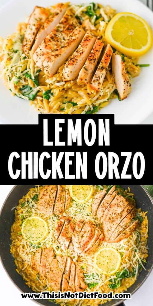 This Lemon Chicken Orzo is the perfect easy dinner when you’re craving creamy comfort food with a fresh, zesty twist! Tender seasoned chicken breast is served over creamy Parmesan orzo with baby spinach, garlic, Italian seasoning, heavy cream, fresh lemon juice and lemon zest. This easy Lemon Chicken Orzo Recipe comes together in one skillet in about 30 minutes, making it perfect for busy weeknights and simple family dinners. If you love One Pan Chicken Recipes, Creamy Chicken Orzo, Lemon Chicken Recipes and quick Orzo Dinner Recipes, this dish is a must-try. Serve this creamy Lemon Parmesan Chicken Orzo for an easy weeknight dinner, cozy family meal or simple date night at home. Save this easy chicken dinner recipe for the next time you need a flavorful meal everyone will love!