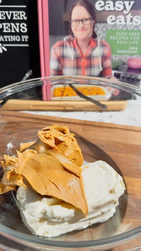 softened cream cheese and peanut butter in a mixing bowl
