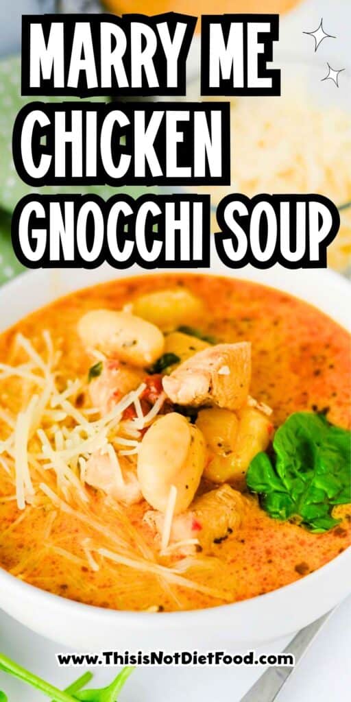 This Marry Me Chicken Soup is the cozy dinner for anyone craving a creamy, flavor-packed meal! Tender chicken, pillowy potato gnocchi, sun-dried tomatoes, spinach, pesto, Parmesan cheese, and heavy cream come together in a rich, savory broth that's impossible to resist. This easy Marry Me Chicken Soup Recipe is perfect for busy weeknights, chilly fall evenings, Sunday dinner, or whenever you need comforting Chicken Soup Recipes everyone will love. If you're searching for Creamy Chicken Soup, Gnocchi Soup Recipes, One Pot Dinner Ideas, Easy Chicken Dinner Recipes, hearty Fall Soup Recipes, or cozy Winter Soup Recipes, save this one! It's a satisfying creamy chicken gnocchi soup that's simple to make and loaded with big flavor. Save this easy soup recipe for your next comfort food dinner!